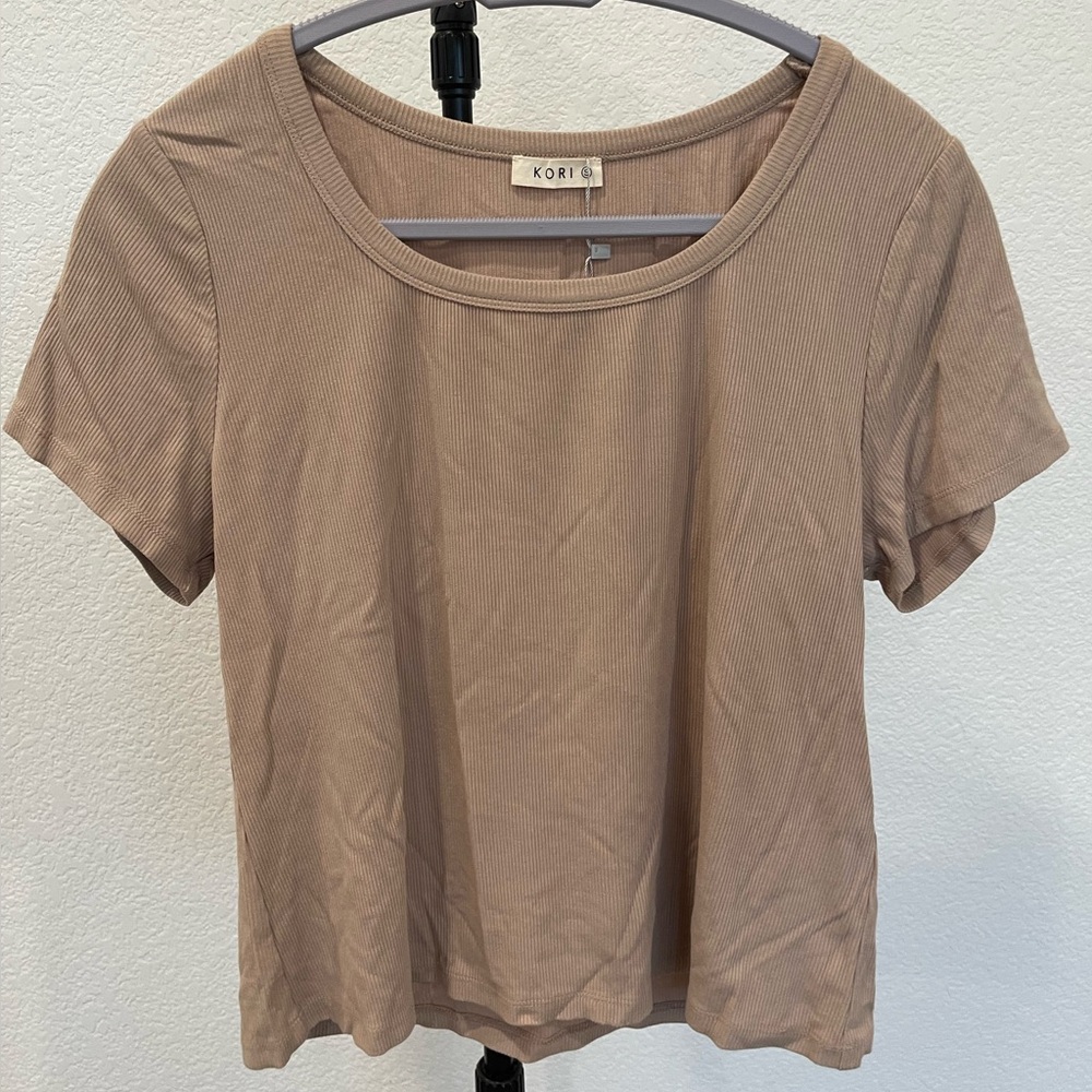 Kori Women's Beige Tan Ribbed Top NWT